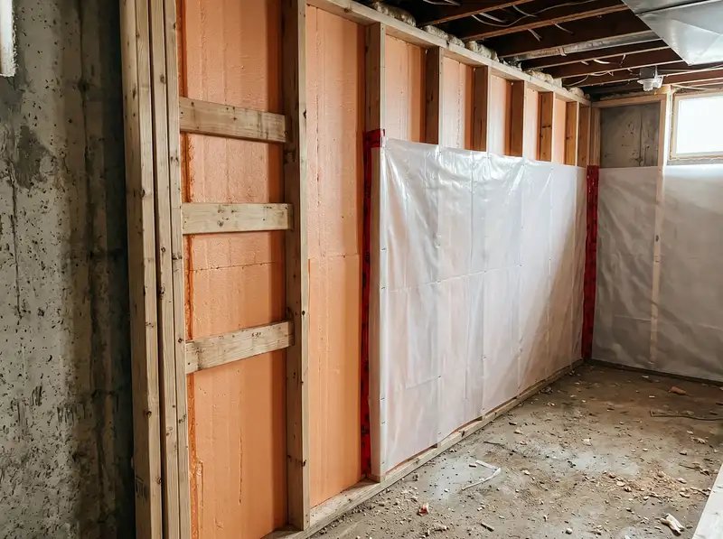 Charpente intérieure et isolation d'un sous-sol en rénovation